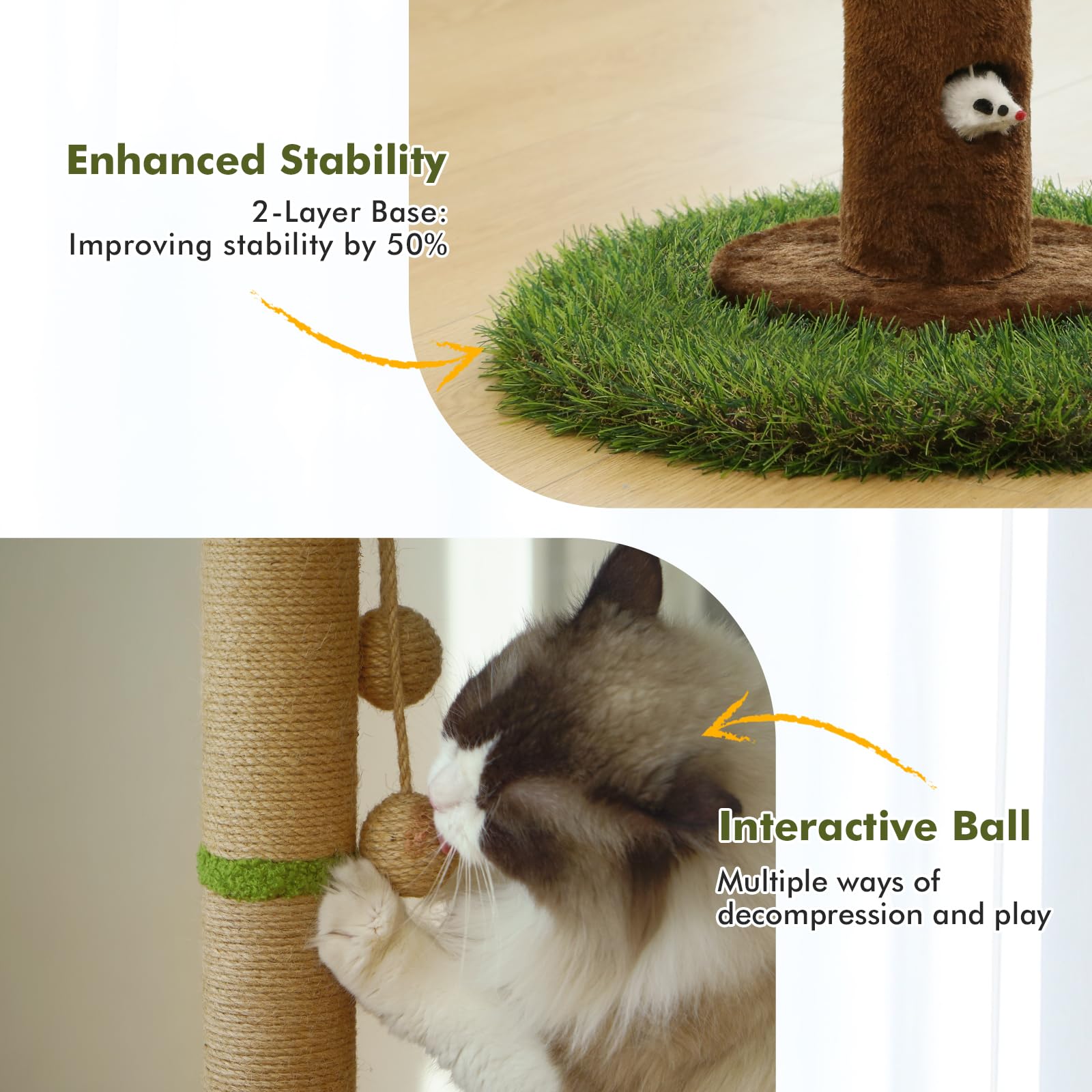Woochpet Poste rascador para gatos y gatitos de interior, poste rascador para gatos de 35.43 pulgadas de alto con cuerda de sisal, poste rascador para gatos de palmera con bola colgante