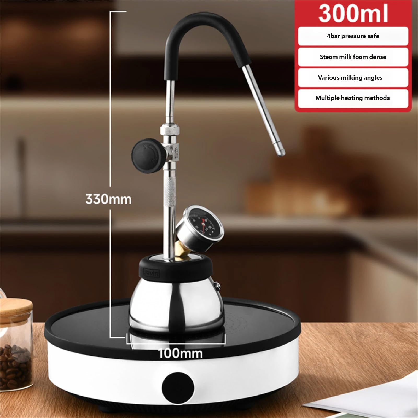 Espumador de leche de acero inoxidable de 300ML con ergonómico para uso doméstico jarra de café de calidad comercial