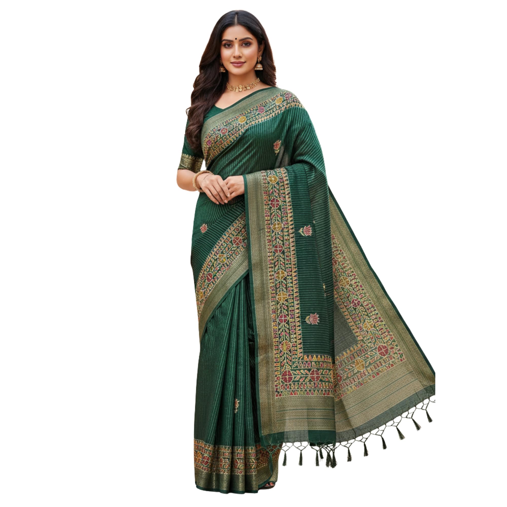 Women Green Silk Saree with Blouse Piece | Traditional Designer Ethnic Saree for Wedding, Party, Festival & Occasion Wearing-picture-34