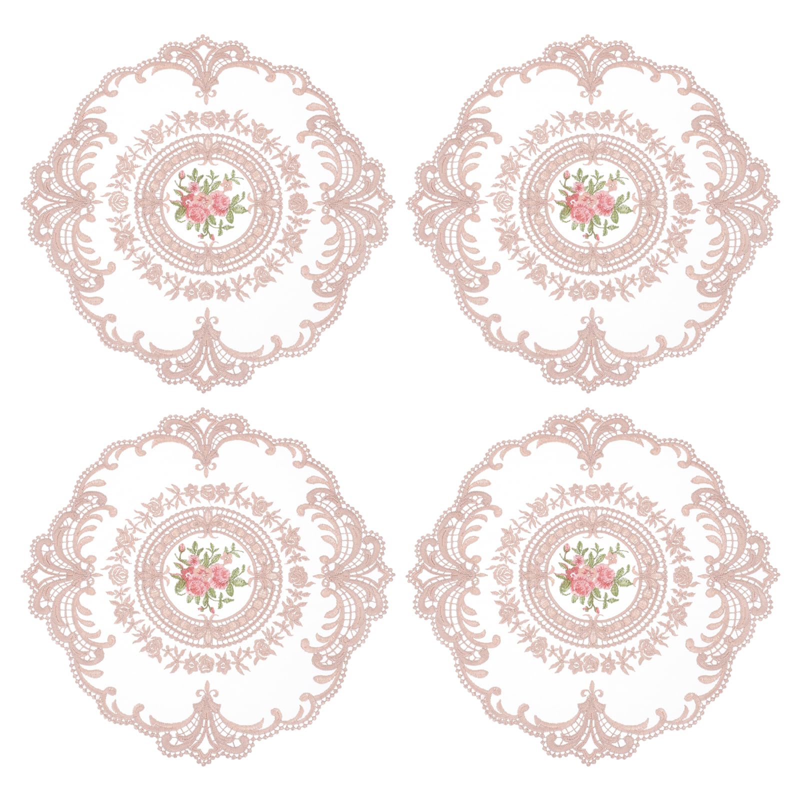 Napperon rond brodé en dentelle rose pour sublimer vos tables de fête et repas