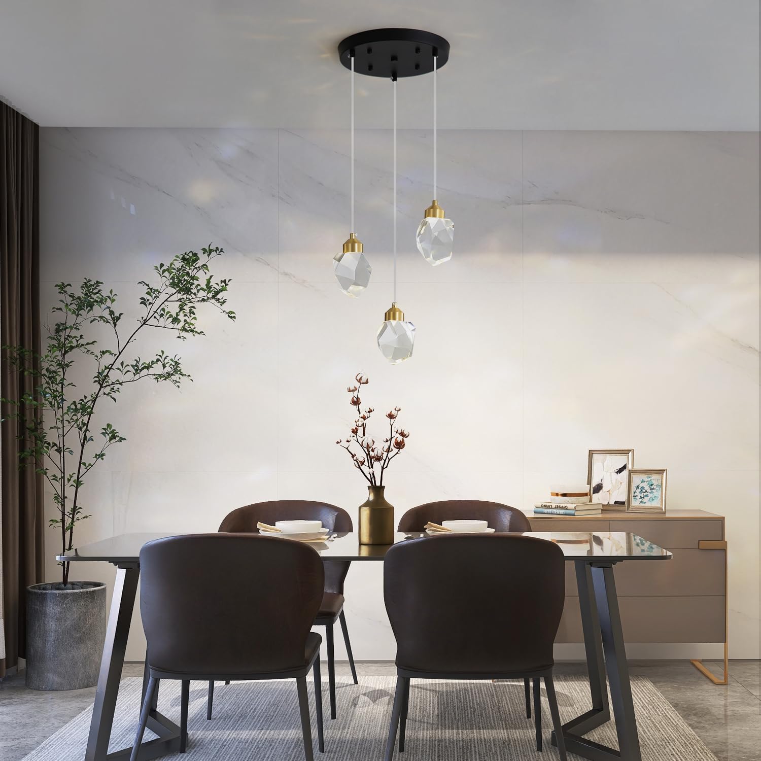 Moderne Kristallen Hanglamp, 3 Kleuren LED Voor Keuken Slaapkamer Woonkamer Eetkamer Verlichting Goud Koppige Ronde Voet 3597844102