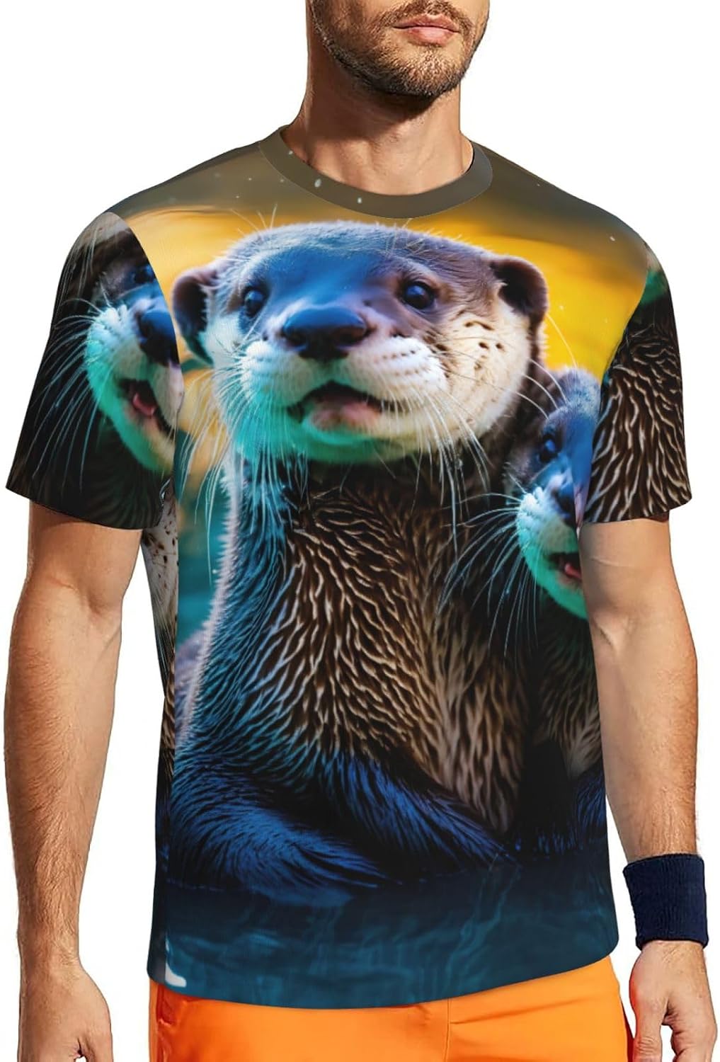 Animal Cute Brown Otters Print Mens Short Sleeve Mesh T-Shirt Breathable Athletic Gym Running Casual Sports Wear