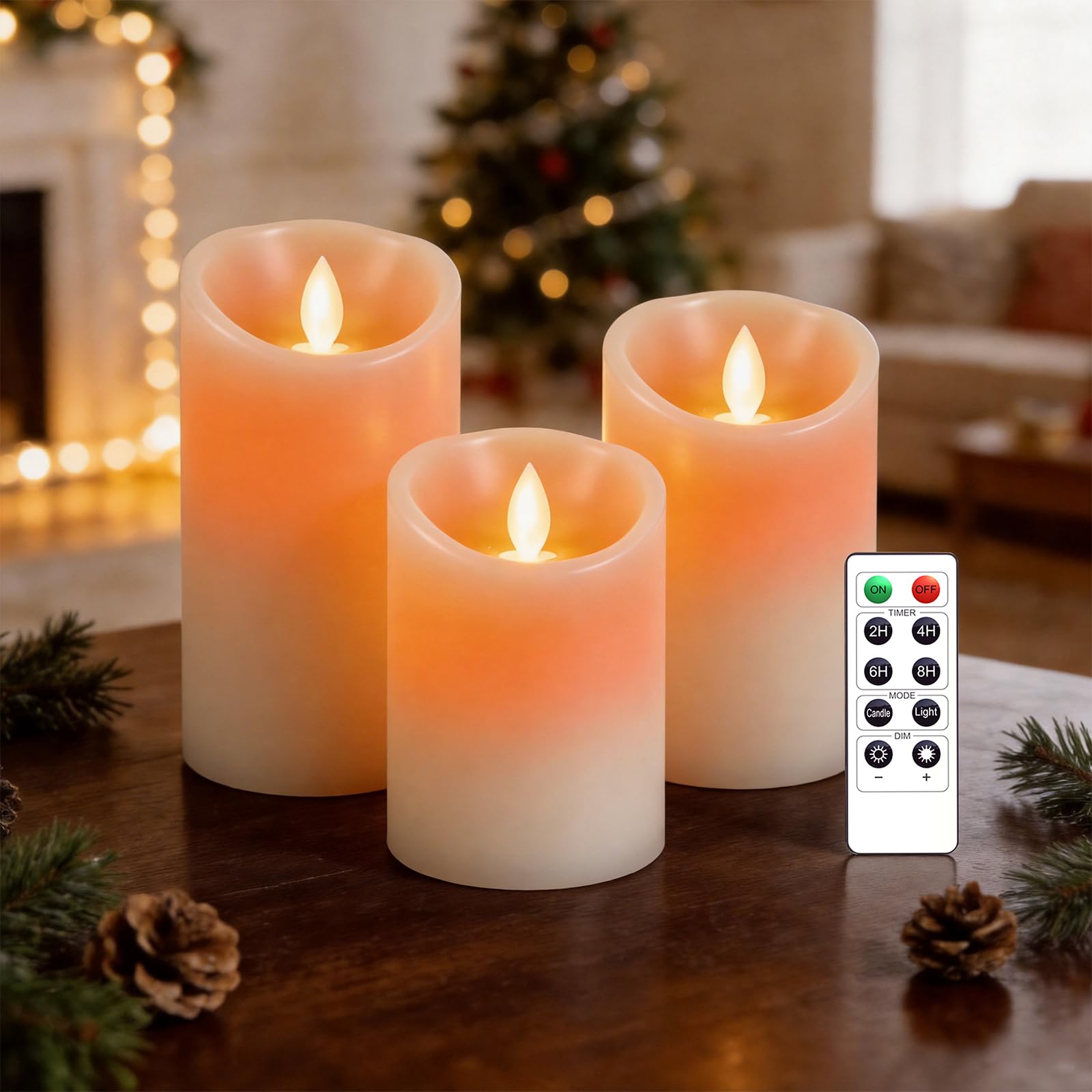 AnnSpa 3 Set LED Candle Battery Operated with 10-Key Remote Control and Cycling 24 Hours Timer, Flameless Real Wax Flickering Moving Wick Flickering Amber Decorative Gift (White) — image 1