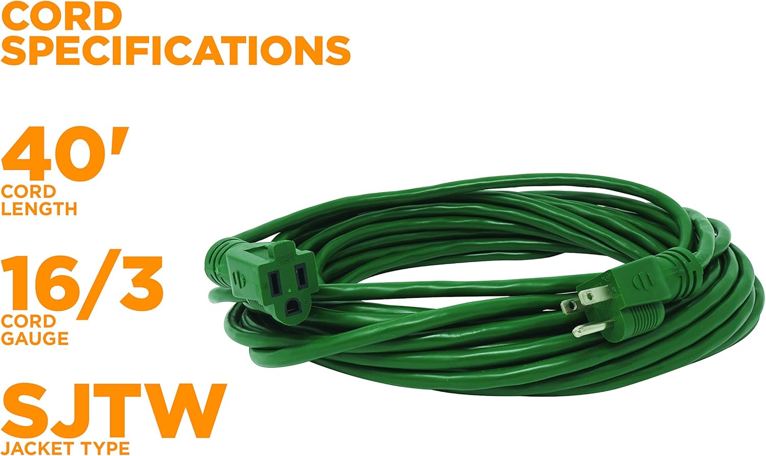 Southwire Outdoor Extension Cord - Landscape-Friendly Power for Small Outdoor Appliances - Flexible SJTW Jacket - Green Finish - UL Listed - 16/3 - 40 Foot Length