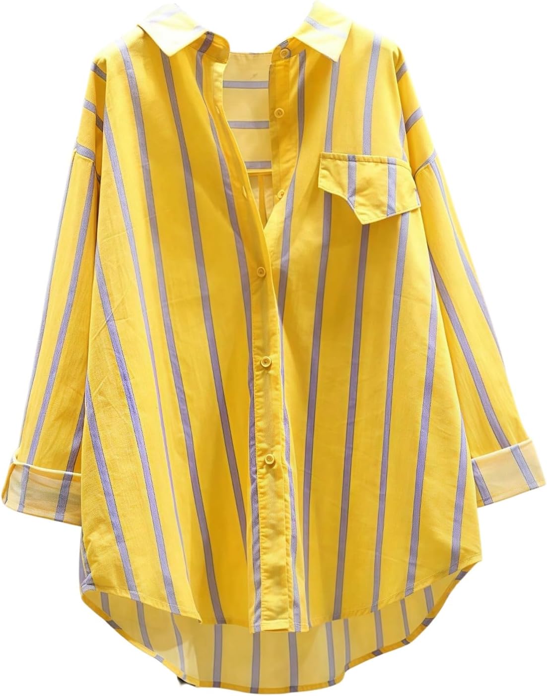 GORGLITTER Women's Long Sleeve Striped Button Down Shirt Business Casual Collared Office Work Tops Dressy Small Yellow