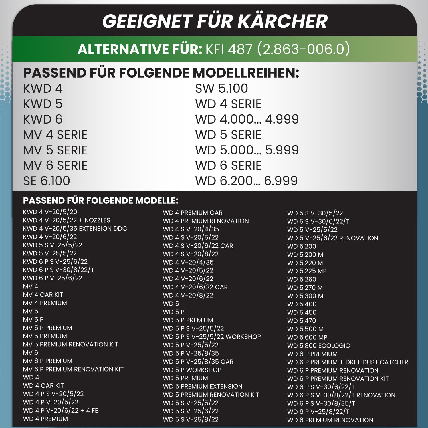 McFiltro - 10 bolsas para polvo compatible con Kärcher WD4 P S V-20/5/22, WD5 P V-25/5/22, WD6 P S V-30/6/22/T, MV4, MV5, MV6 Alternativa para Kärcher KFI 487 Aspirador en seco y húmedo