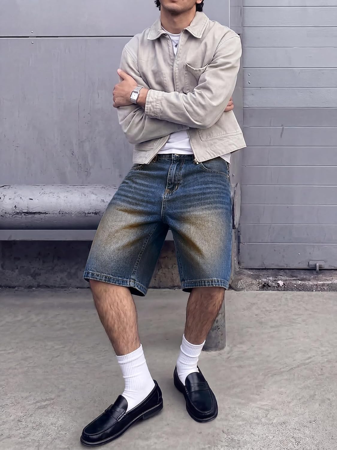 EMMIOL Baggy Jean Shorts Men,y2k Jorts Hip Hop, Mens Denim Shorts Loose Fit Vintage Streetwear Summer