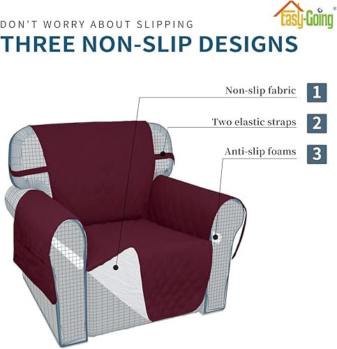 Miniatura 4 de Easy-Going Funda impermeable para sofá de 4 cojines, con correas elásticas, lavable, antideslizante, protector de muebles para mascotas, perros,