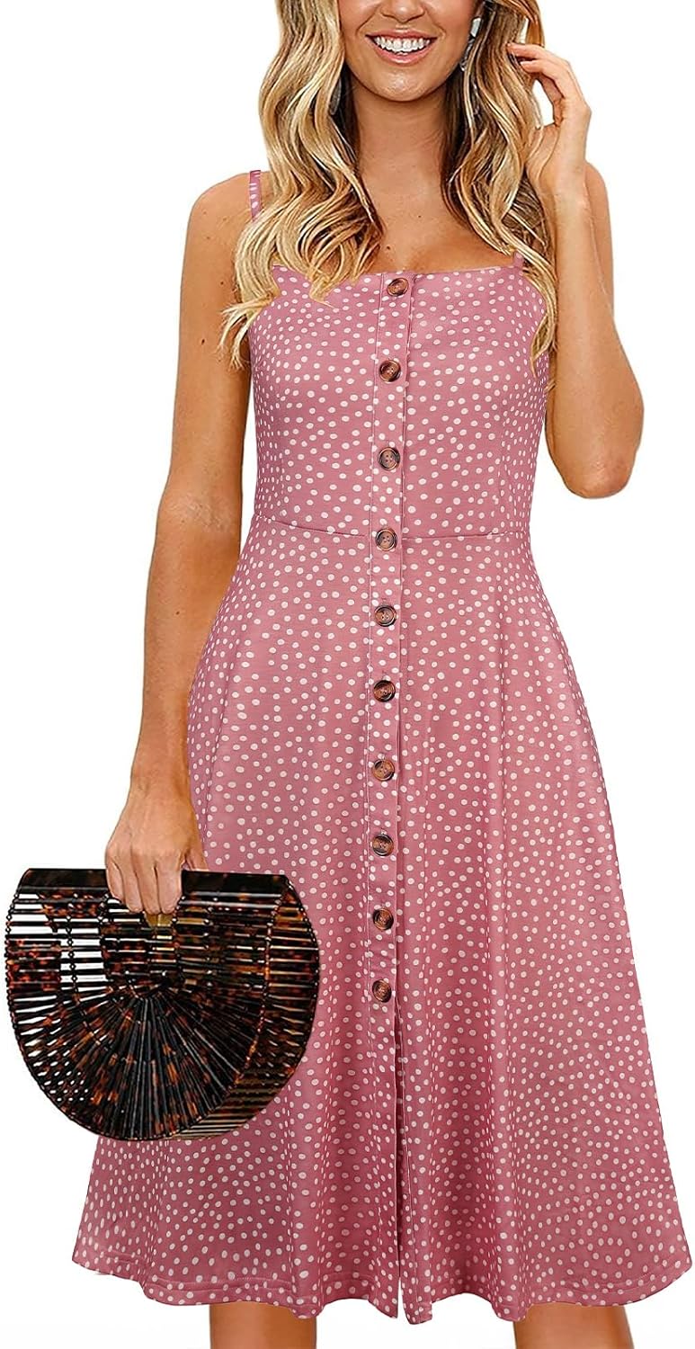 Berydress Women's Casual Beach Summer Dresses 2025 Solid Cotton Flattering A-Line Spaghetti Strap Button Down Midi Sundress - Image 4