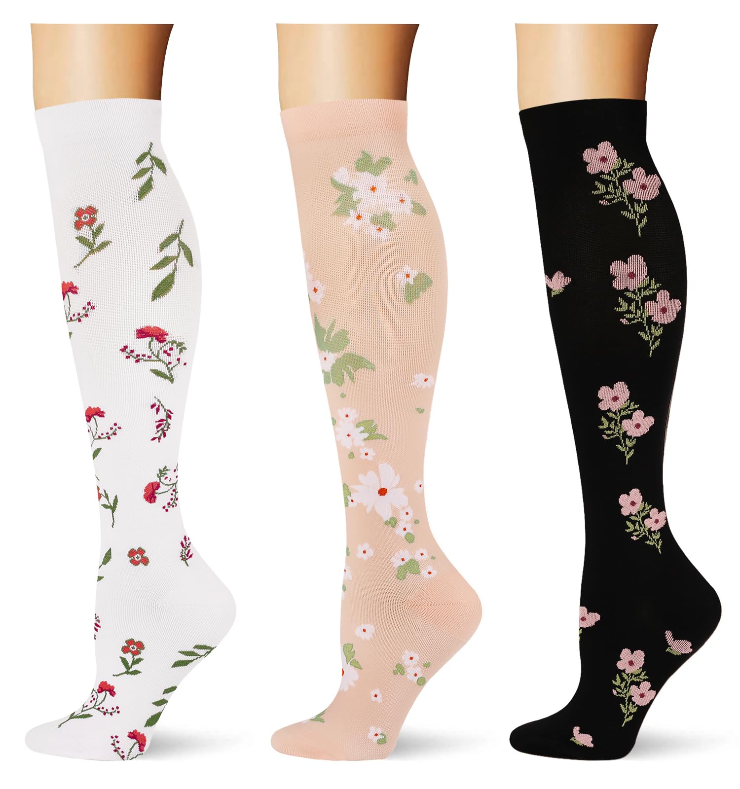 (3 pairs) Compression Socks 20-30 mmHg Long Knee High Socks for Women Men Support Athletic Travel Daily Wear