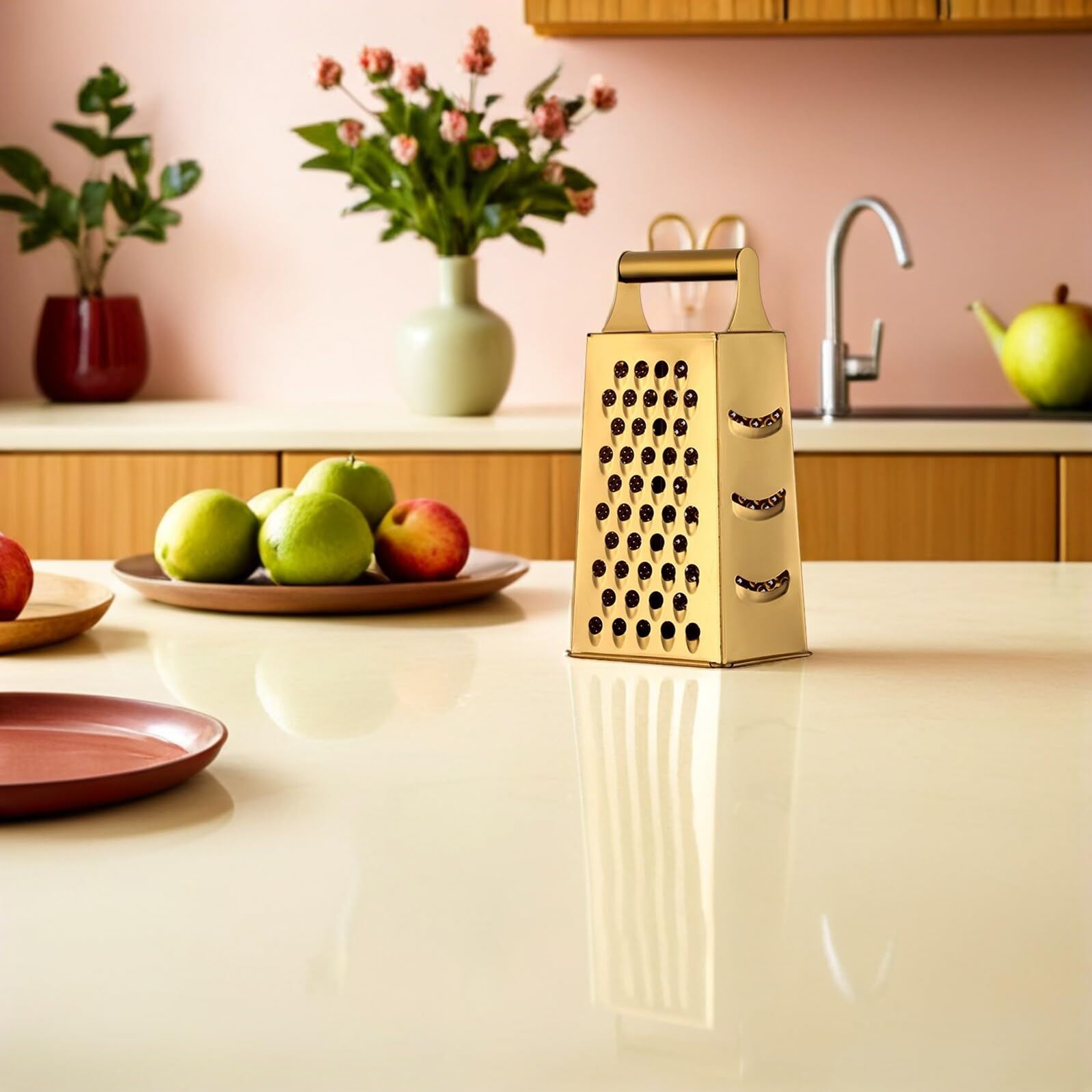 UKCOCO Grattugia Multifunzionale in Acciaio Inox a 4 Lati Per Verdure e Formaggio Design Dorato, Utile in Cucina Per Preparazioni Veloci e Facili Da Pulire