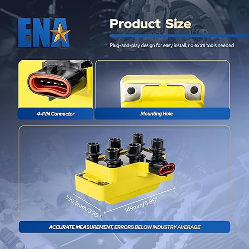 Miniatura 8 de ENA Paquete de bobinas de encendido amarillo compatible con Mercury Ford Mazda F150 Explorer Mustang Mystique E150 Econoline Ranger B3000 B4000