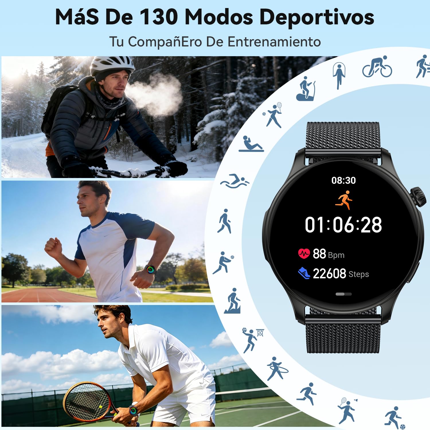 Reloj Inteligente Hombre Mujer Smartwatch con Llamadas: Impermeable Fitness Tracker Bluetooth Digital Smart Watch Deportivo Pulsera Actividad Podómetro Pulsómetro Monitor de Sueño para Android ios