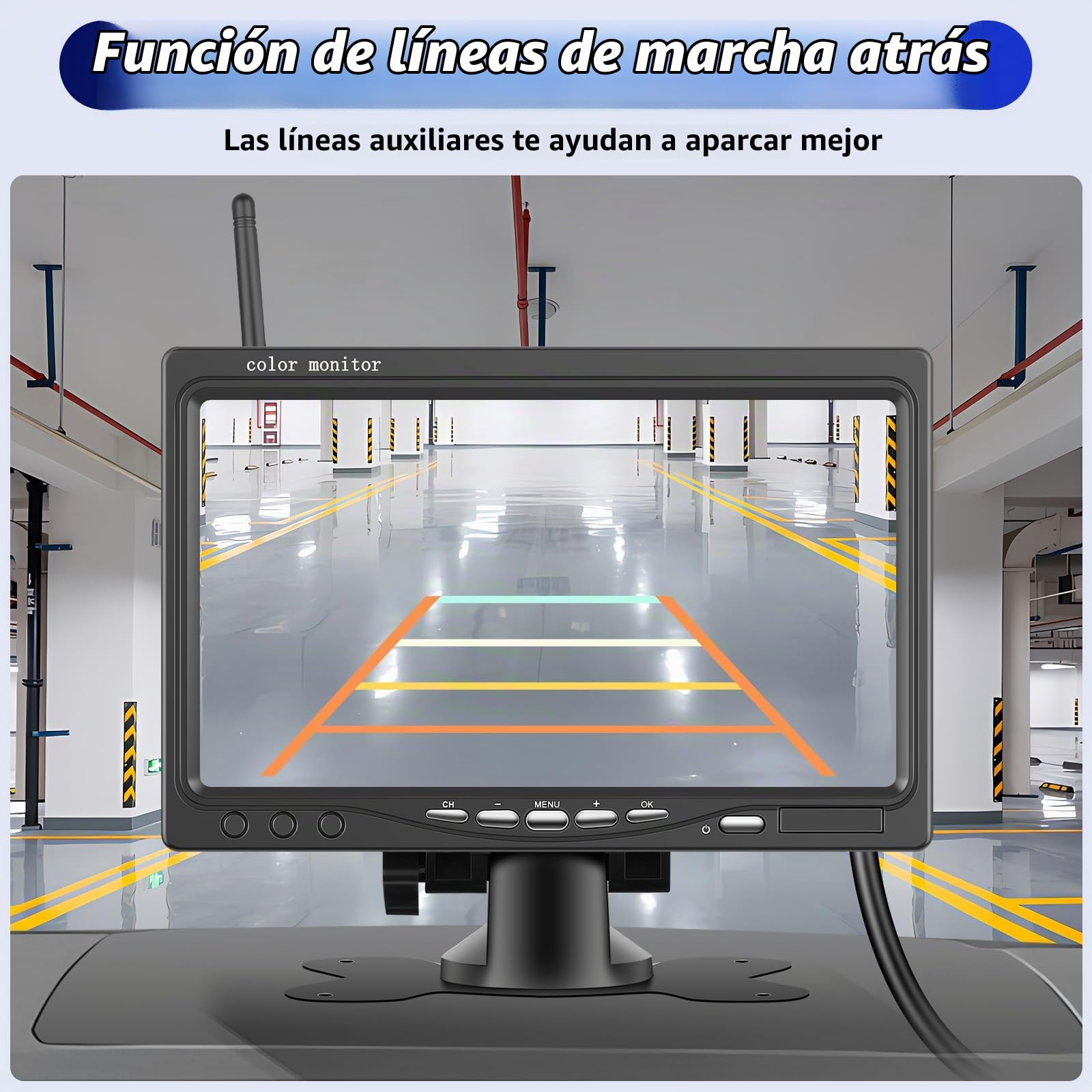 OiLiehu Digital Inalámbrica Cámara Visión Trasera, 1080P AHD Cámara Visión Trasera con Advertencia Punto Ciego,Cámara Visión Nocturna por Infrarrojos IP68,Cámara Marcha Atrás Inalámbrica con 7"monitor