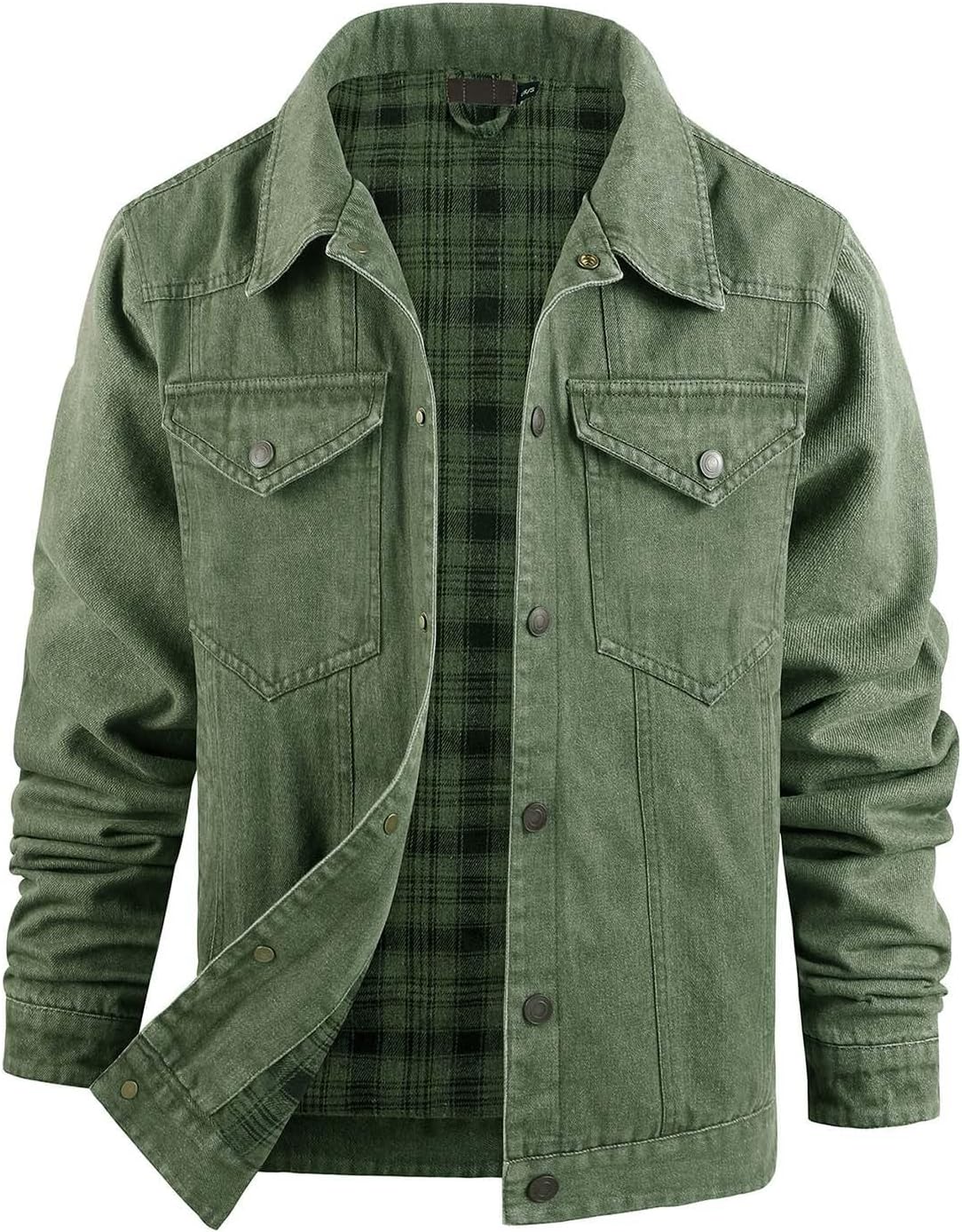 Mens Distressed Cowboys Rugged Denim Jackets Flannel Lined Western Classic Slim Fit Vintage Trucker Biker Jeans Coats