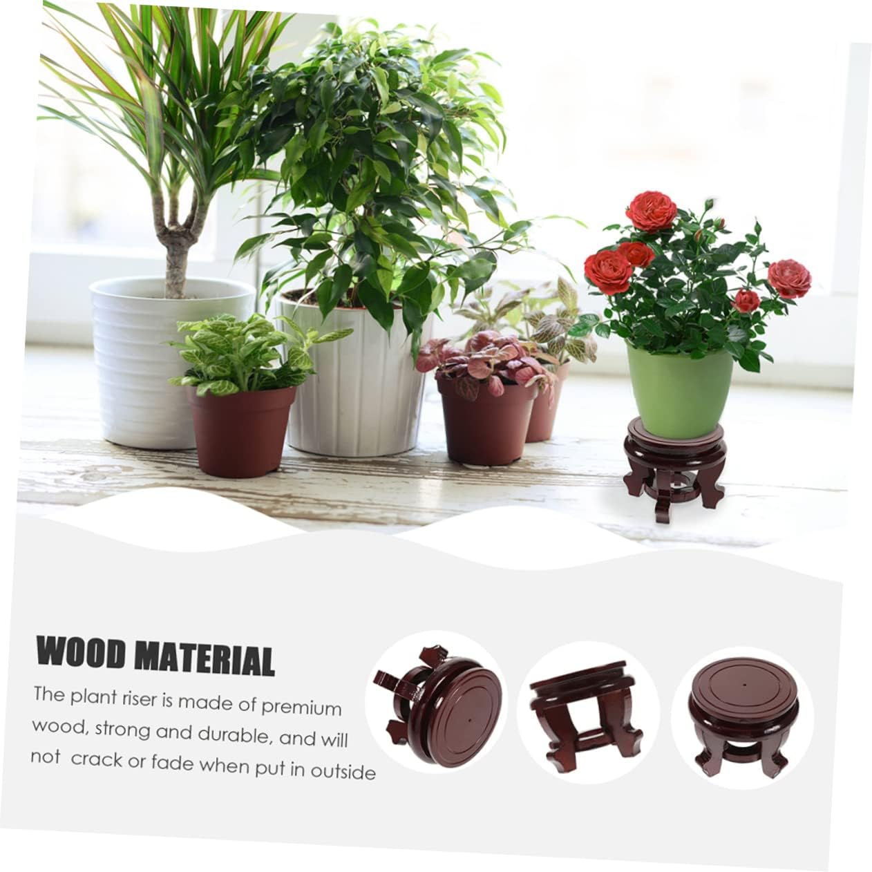Wooden Plant Stand 3.93X3.93X3.81In Round Pot Base Indoor Plant Holder Succulent Flower Pot Display Rack for Home Garden