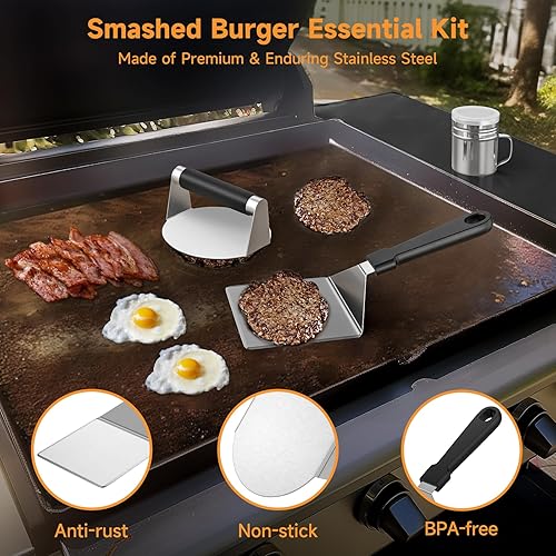 Miniatura 3 de SHINESTAR Smash - Kit de prensa para hamburguesas para plancha Blackstone, espátula de hamburguesa para plancha de superficie plana, prensa de
