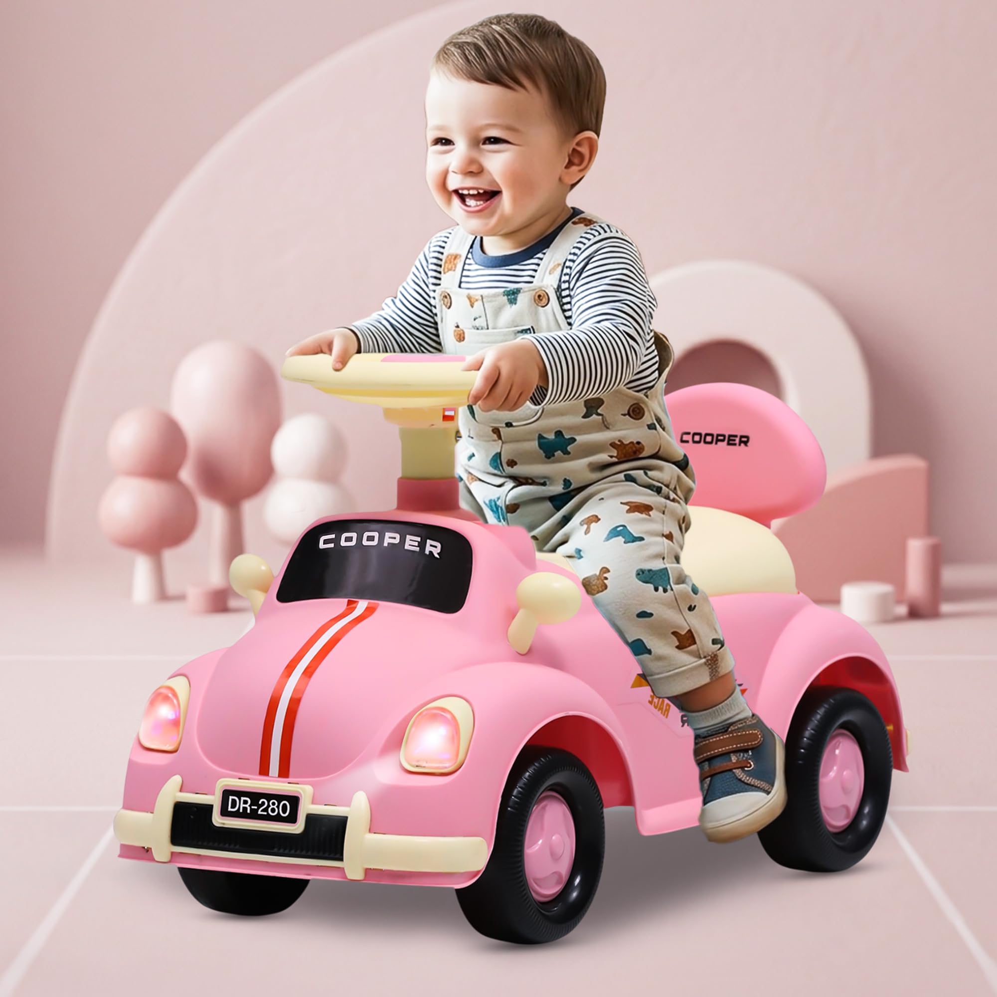 Dash Kids Ride-On Cooper Car – Push Car for Toddlers with Rotating Steering, LED Lights, Safety Guard, Backrest, Under-Seat Storage & Big Wheels – 1 to 3 Years, Upto 25 Kg (Pink)-image-26