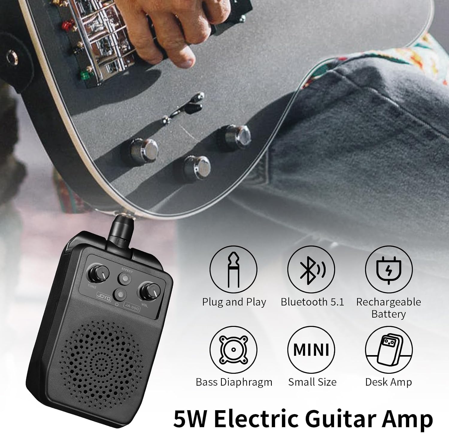 JOYO JA-05G Mini Electric Guitar Amp Bundle with JAM Buddy Portable Guitar Practice Amp Pedal All-in-One