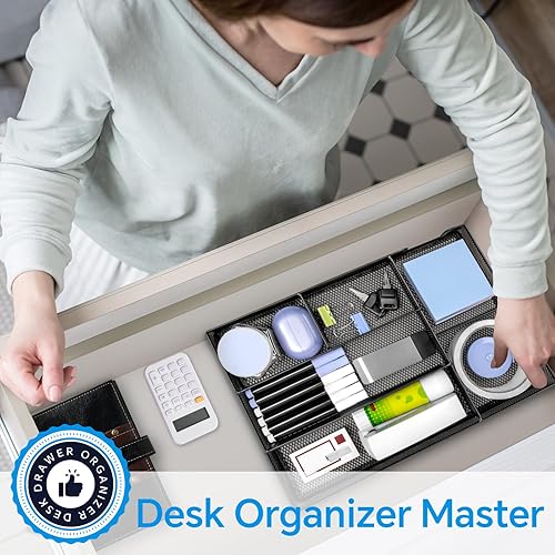 Miniatura 6 de Organizador de cajones de escritorio, bandeja organizadora de cajones de oficina con 6 compartimentos (grande, 2 unidades)