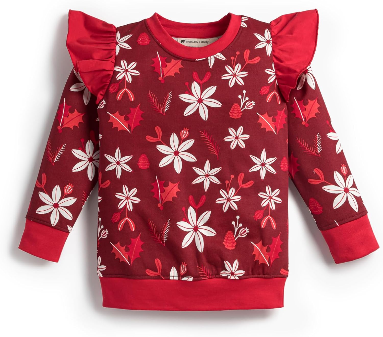 Monica + Andy Double Ruffle Sweatshirt, 100% Organic Kids Clothes for Girls, Sizes for Kids, Toddler, & Infant