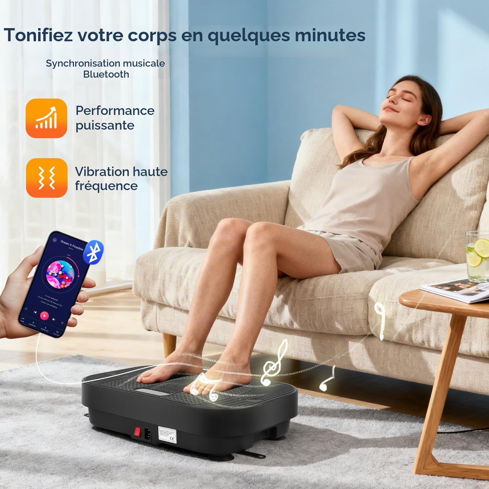 Plateforme Vibrante, Plaque Vibrante Puissante pour Le Renforcement et la Mise en Forme des Muscles, Contrôle Automatique de la Vitesse