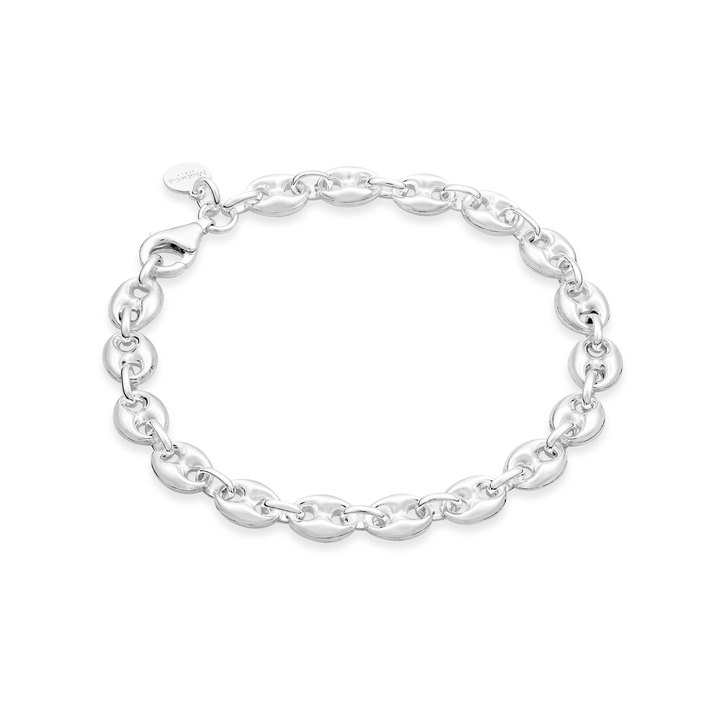 Italian 925 Sterling Silver Puffy Mariner Link Chain Bracelet for Women, Made in Italy