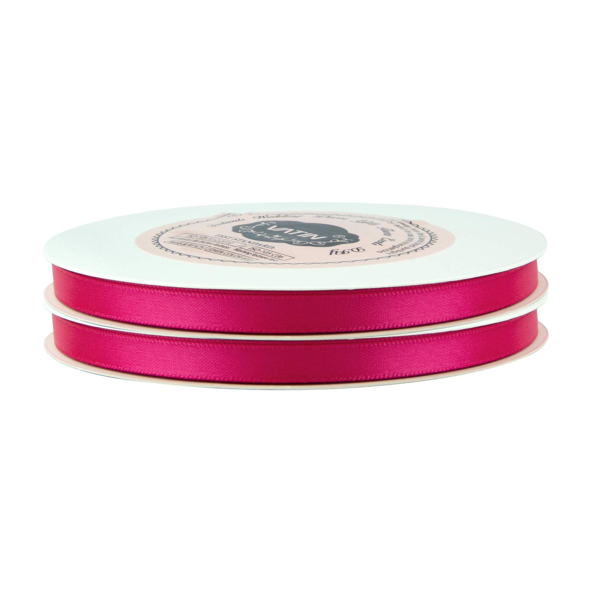 VATIN Shocking Pink Double Faced Polyester Satin Ribbon with 1/4" Width - Image 3