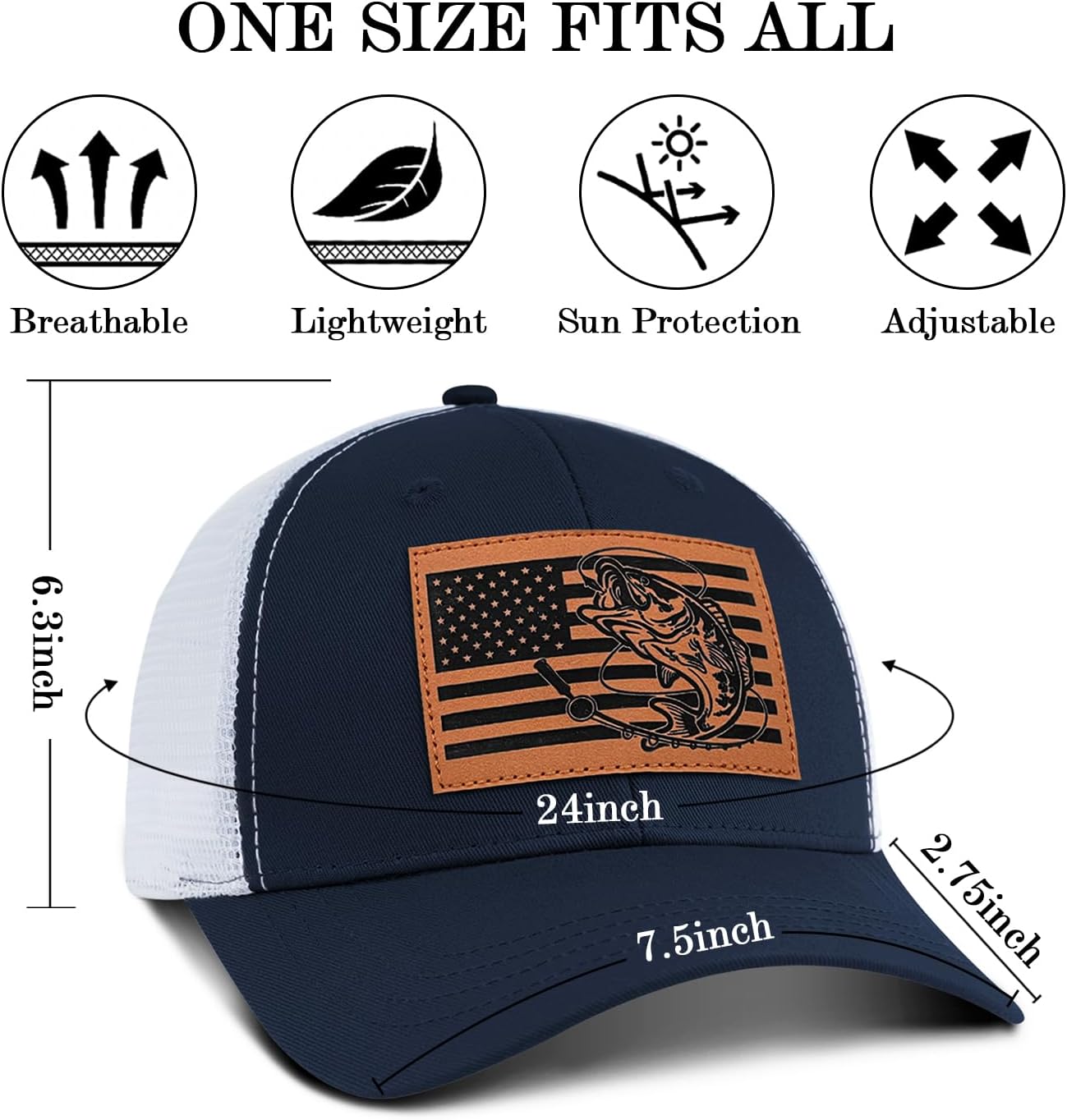 Bass Fishing Hat for Men, Father's Day Bass Hat Gifts for Men, American Flag Fishing Trucker Hat Birthday Gift for Dad - Image 5