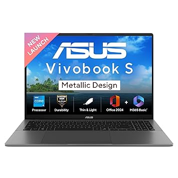 ASUS Vivobook S16,13th Gen,Intel Core i5-13420H,Metallic Design Laptop(Intel UHD iGPU/16GB RAM/512GB SSD/FHD+/16"/144Hz/Windows 11/M365 Basic(1Year)*/Office Home 2024/Matte Gray/1.7 Kg)S3607VA-RP054WS - image, photos