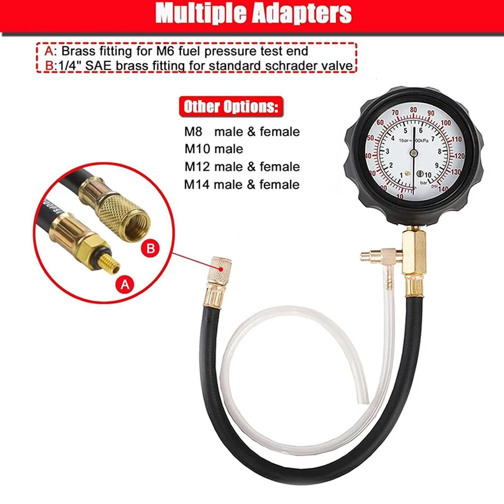 Tester Compressione Motore Manometro Compressione Iniettori 0-10 Bar | Strumento Diagnostico Iniettori Olio Per , Auto, Camion, Moto, Garage Domestico, Officina, Meccanici E Tecnici