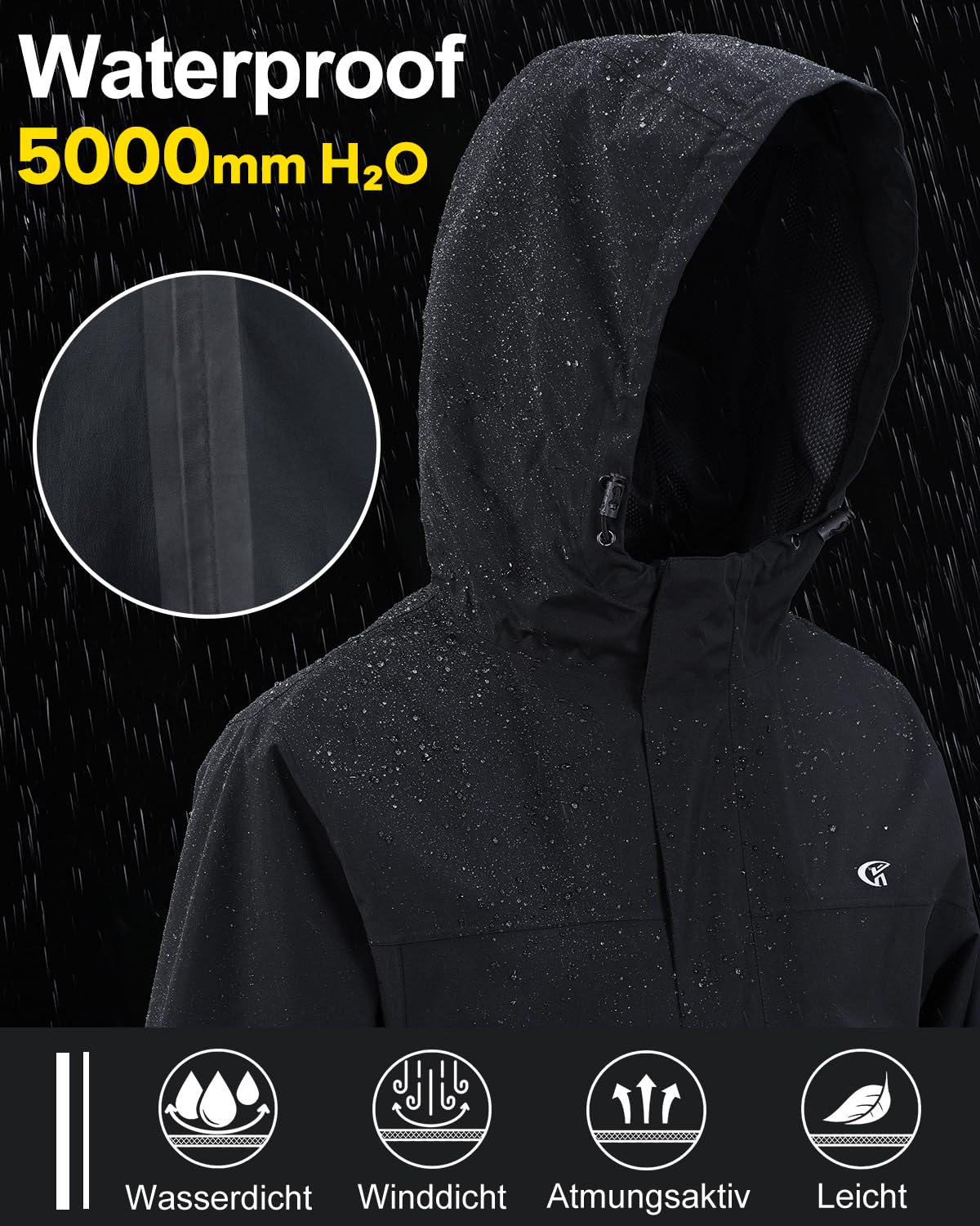 Huayuzh Chaqueta softshell para mujer, impermeable, transpirable, chaqueta de entretiempo, chaqueta cortavientos, chaqueta de lluvia, chaqueta de senderismo, senderismo, correr, negro, S