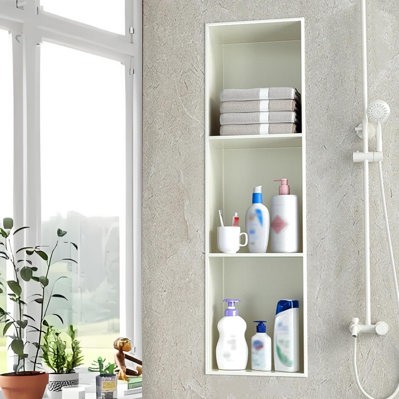 Niche de douche en acier inoxydable blanc étanche avec étagère de rangement