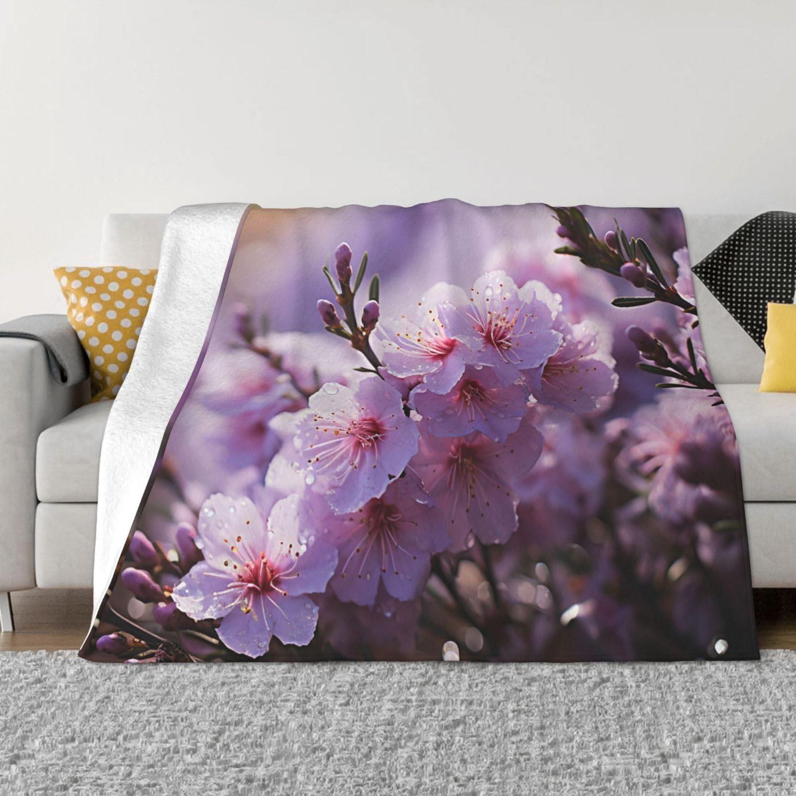 Jeté de lit en peluche douce rose fleur de cerisier idée cadeau
