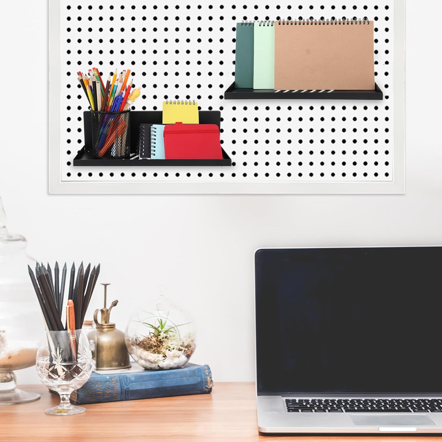4 Pack Black Magnetic Shelves Organizer, 12x4.8x3.6 Inch Heavy Duty Steel Pegboard Spice Rack Tray for Kitchen Refrigerator Cabinet Whiteboard Office