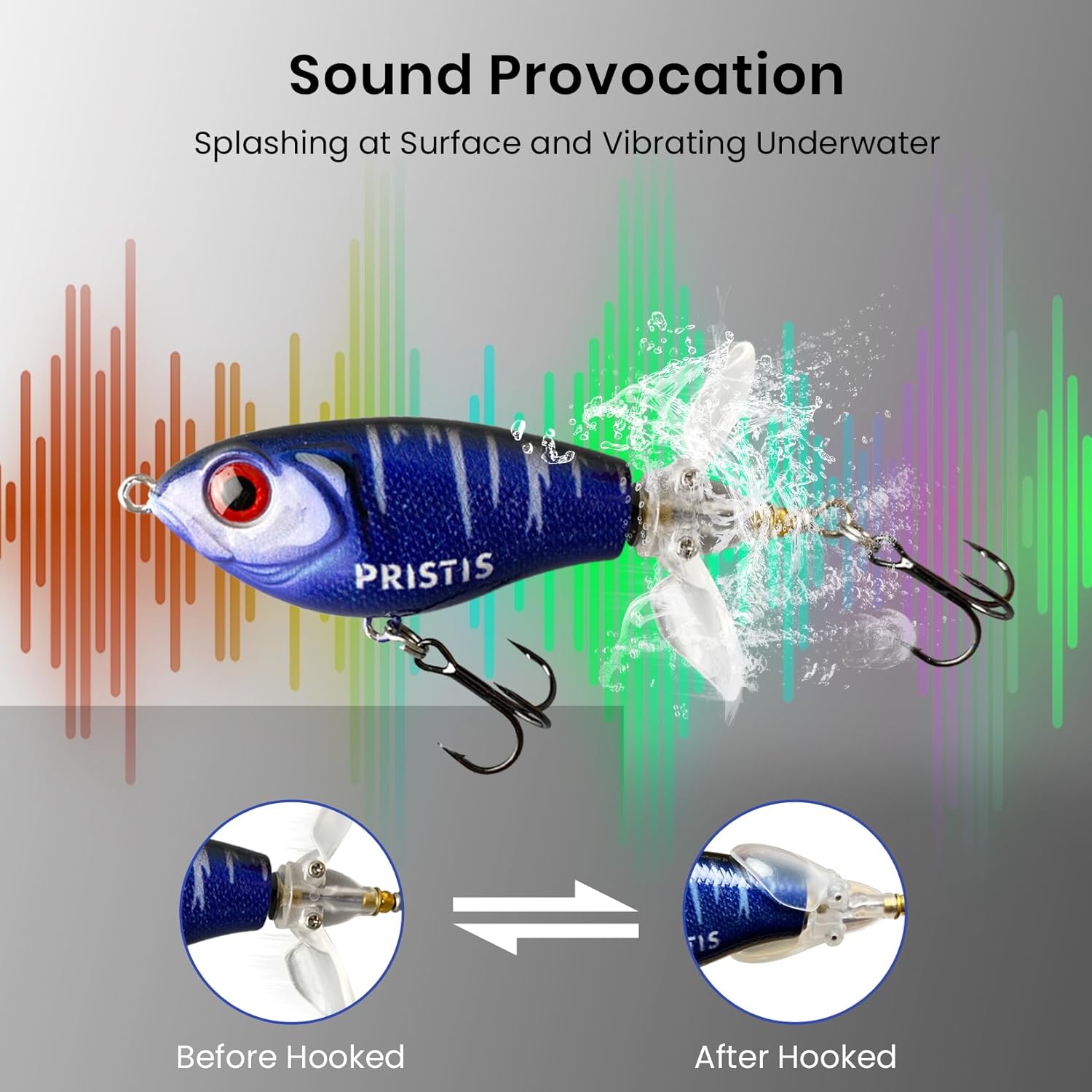 Pristis 3 pcs Topwater Fishing Plopper Lures, Floating Popper Bait Set with Chemically Sharpened Hooks for Saltwater Freshwater, Top Water Plopping Swimbait Teaser for Bass Tuna Perch Pike Crappie