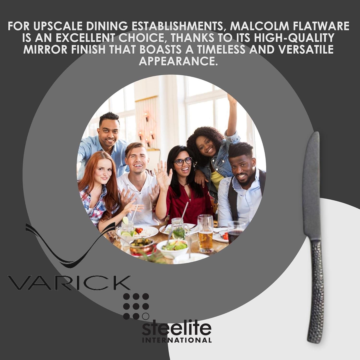 Steelite Varick Malcolm Flatware Silverware, Satin Hammered Texture Modern Handle, 18/10 Stainless Steel Utensils, Silverware for Commercial Foodservice Restaurant Use