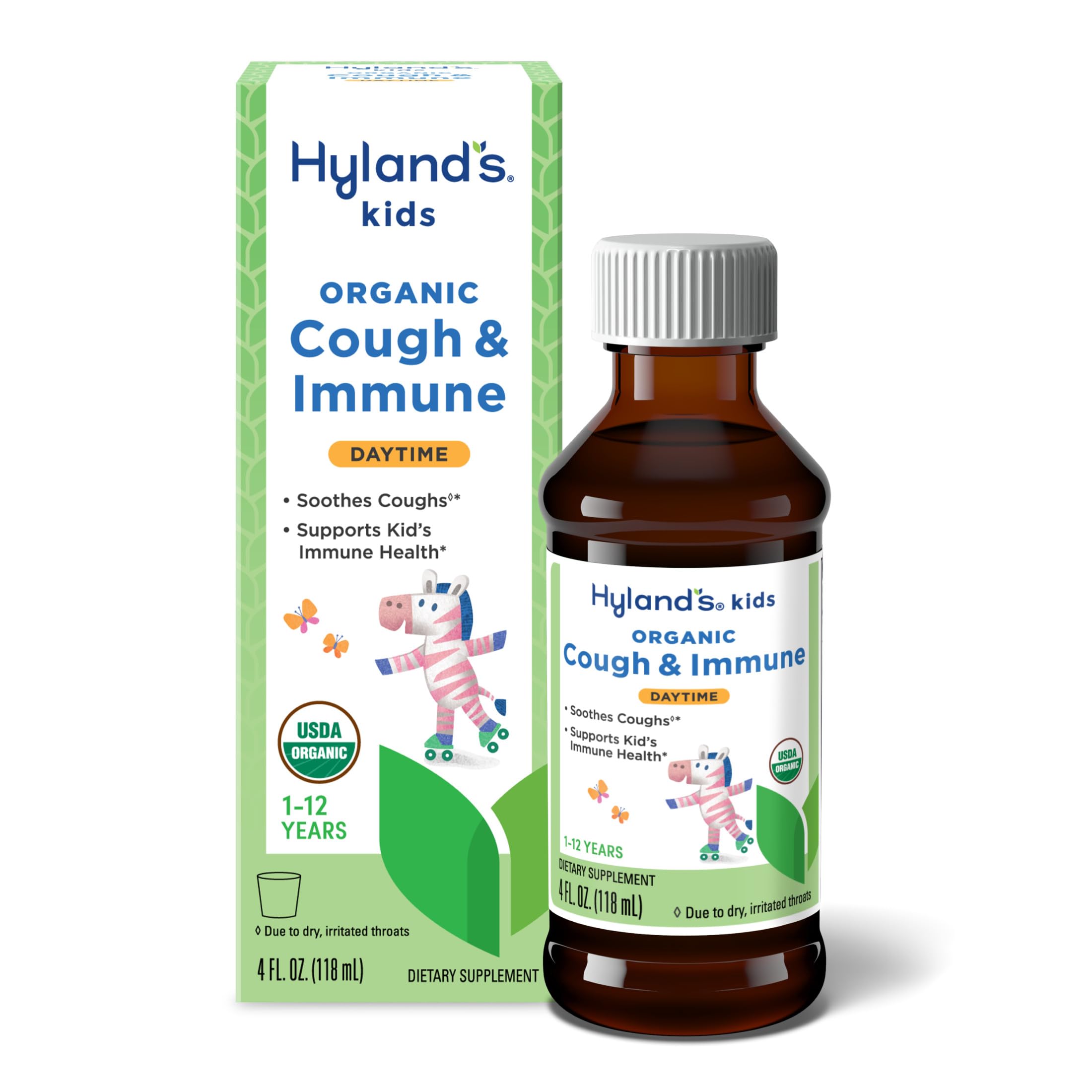 Hyland's Kids Daytime Organic Cough Syrup and Immune Support with Agave, Elderberry and Pomegranate, Soothes Cough, and Supports Immunity, 4 Fl. Oz