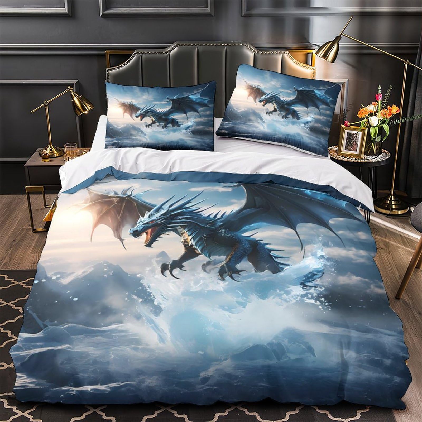 Housse de couette dragon de glace 140x200cm, l'idée cadeau d'anniversaire parfaite pour ado
