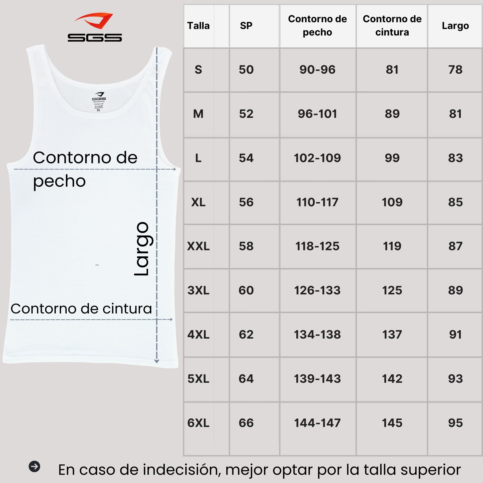 SGS Pack de 5 Elegantes Camisetas de Tirantes y Chalecos para Hombre Extra Largo +12 cm - Camiseta Tirantes Hombre, Camiseta Sin Mangas para Hombres