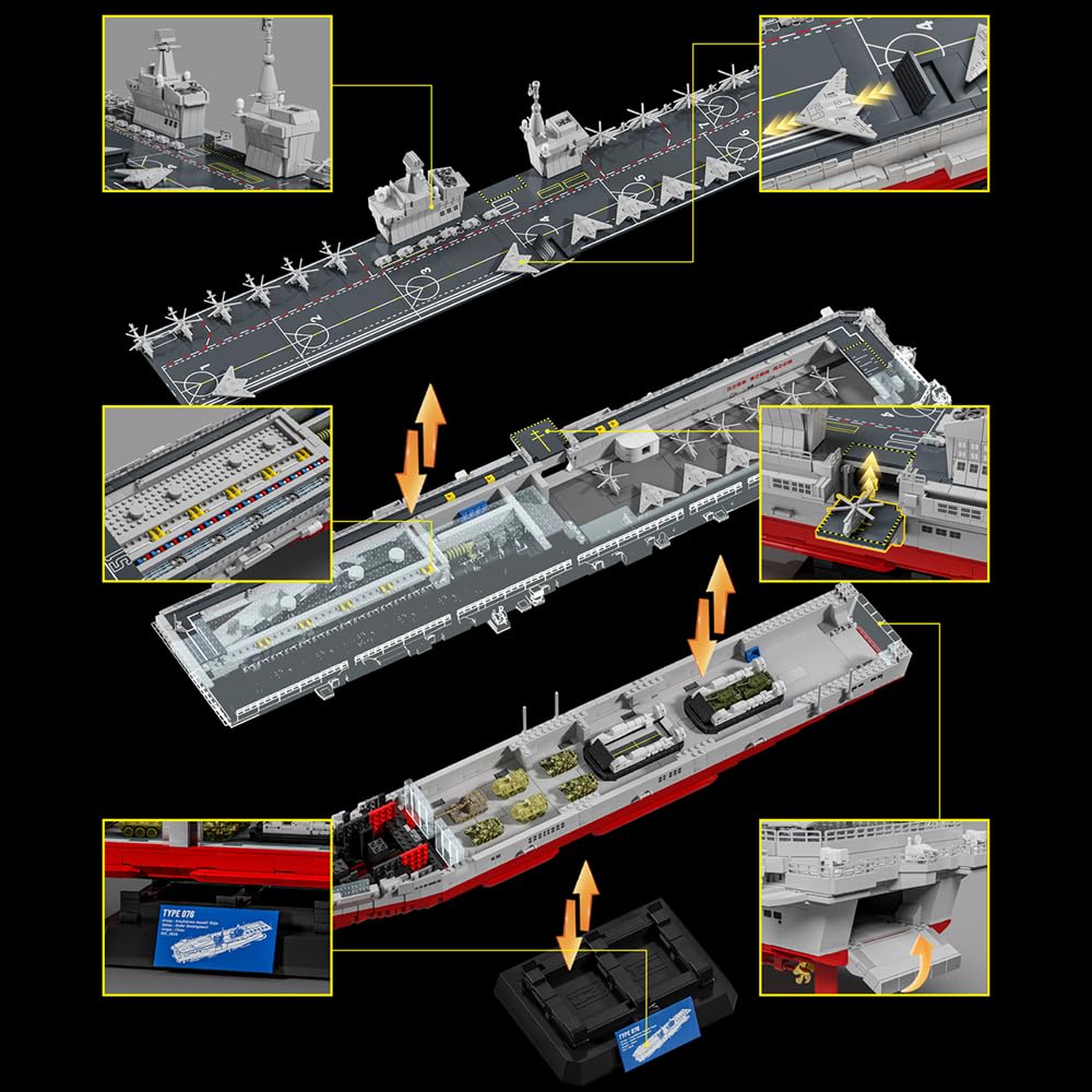 39045 Typ 076 Amphibische Assault Ship Bausteine Set, 4526 Teile der Militärserie 1:300 Skala Schlachtschiff Modell Bausteine Set, Erwachsene Sammelspielzeug Geschenk Schlachtschiff Modell