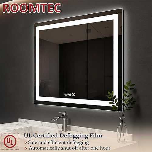 Miniatura 7 de ROOMTEC Espejo de Baño LED de 60 x 36 Pulgadas con Iluminación Frontal y Trasera, Antivaho, 3 Colores y Luz Regulable (HorizontalVertical), Plateado