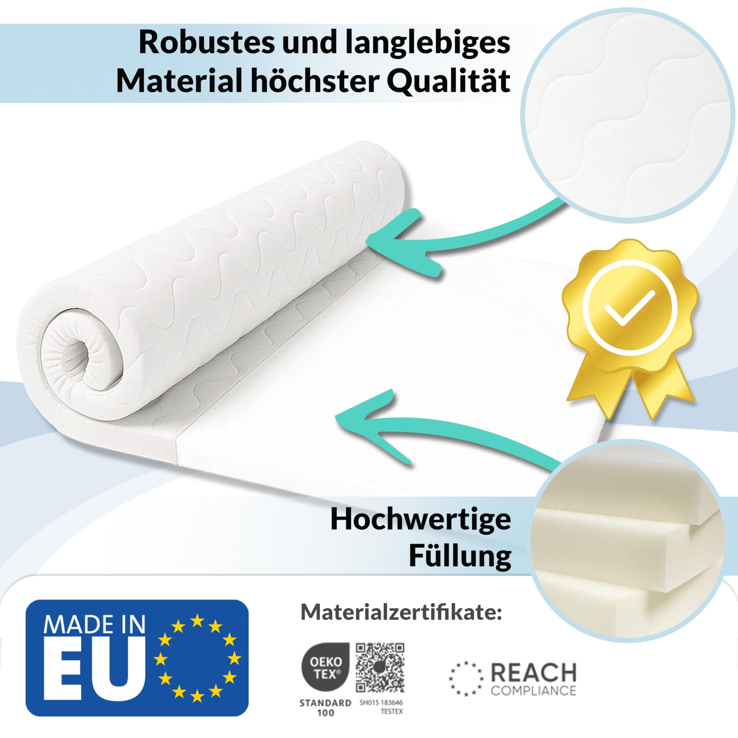POKAR Matratzentopper 120x190 cm Kaltschaum | 5 cm orthopädischer Topper für Matratzen, Boxspringbetten | atmungsaktive Matratzenauflage, hypoallergen & waschbar bis 60 °C | für besseren Schlafkomfort