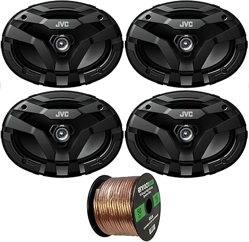 2 pares (cantidad 4) de JVC 6x9 400W Max Power Car Audio 2-Way Coaxial Altavoces para Vehículos Combo con 50 pies de calibre 16 de audio de 50 pies