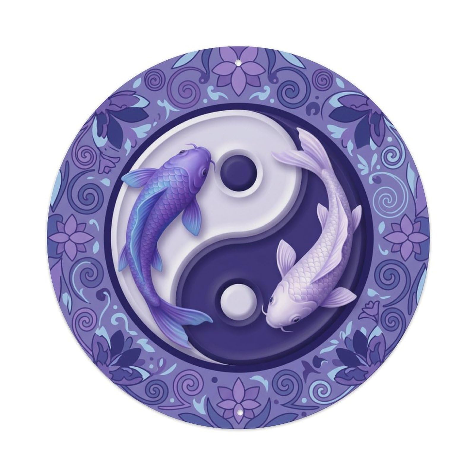 Metal Tin Sign Tai Chi Koi Fish Hyacinth Purple