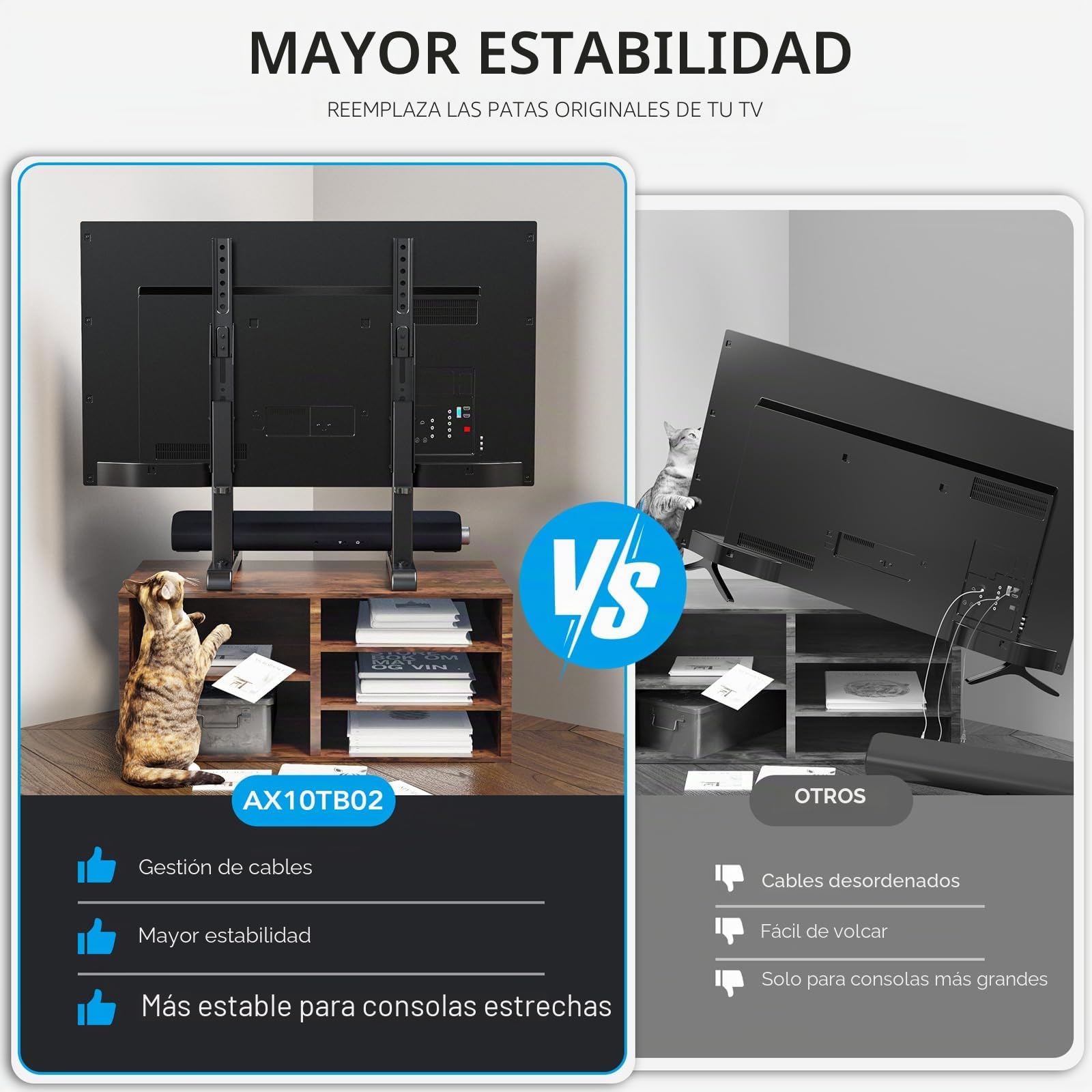 Soporte de TV Universal, Soporte para TV de Mesa para la mayoría de los televisores LED LCD de 24 a 80 Pulgadas, 7 Alturas Ajustables, sostienen hasta 50 KGS, VESA máx. 800x500 mm, Negro