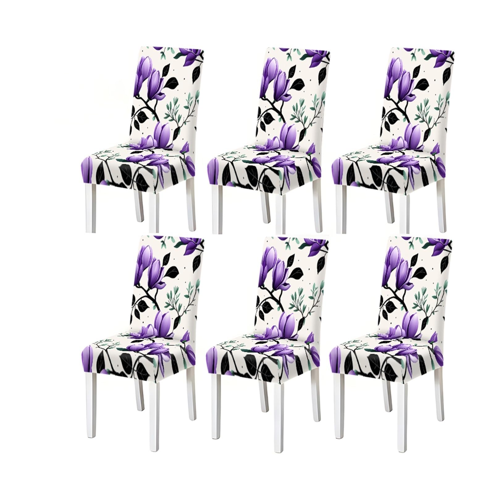 BOSUYBN Purple Magnolia Floral Botanical Pattern Print Dining Chair Covers Set Of 2/4/6, Stretch Slipcovers For Kitchen Dining Room Furniture Protectors for Home Dining Room(6PCSChair cover)