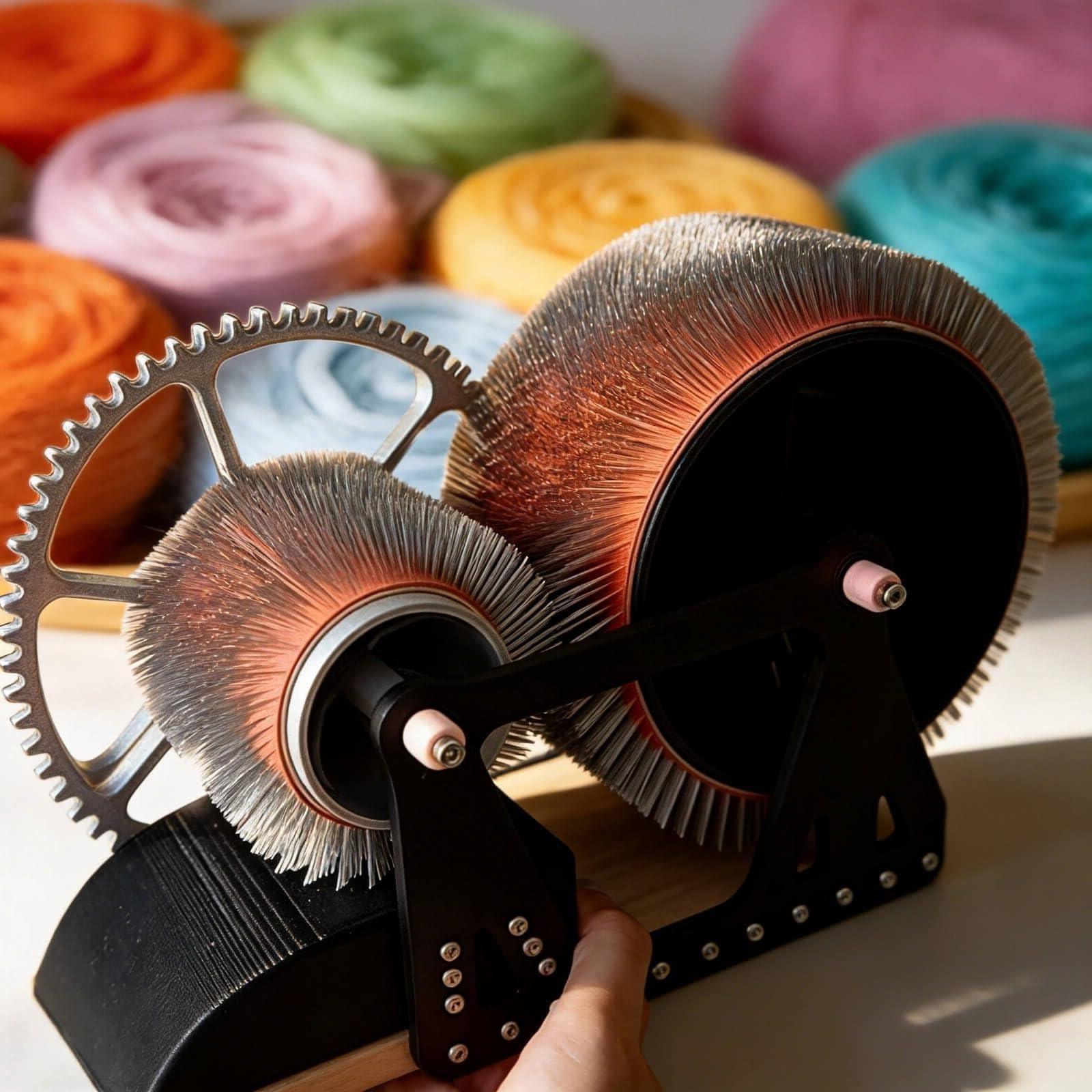 Machine manuelle de peignage et de carde de laine pour le traitement des fibres, mélange rapide des couleurs et filage, idéale pour les loisirs créatifs et la fabrication d'animaux en feutre