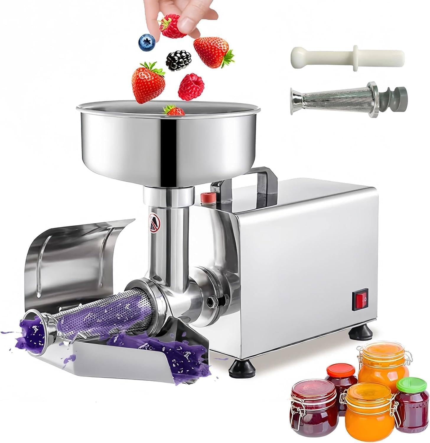 450W Electric Tomato Sauce Maker, Commercial Tomato Strainer Machine, 150 Kg/H Stainless Steel Food Strainer and Sauce Maker