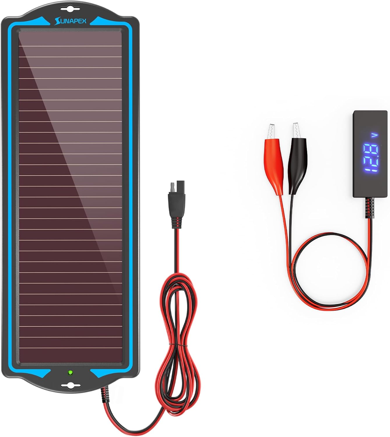 SUNAPEX 1.8W Solar Battery Charger with Battery Voltage Tester